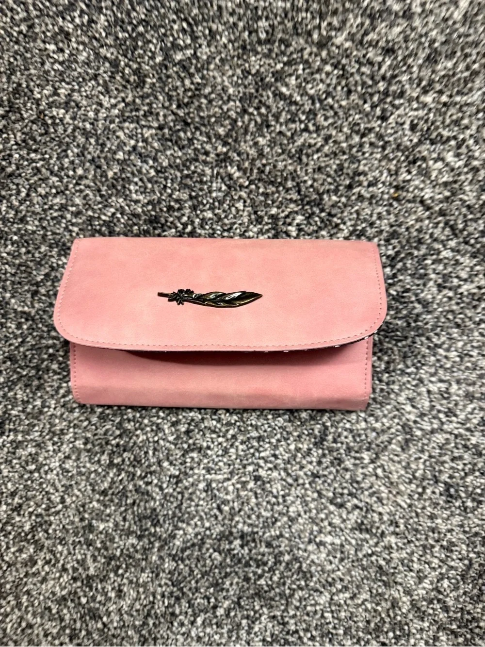 City Streets Pink Clutch with Feather Accent